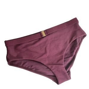 Milea Bikini Bottoms Burgundy Maroon Ribbed Textured Sz 14 High Rise Gold Accent